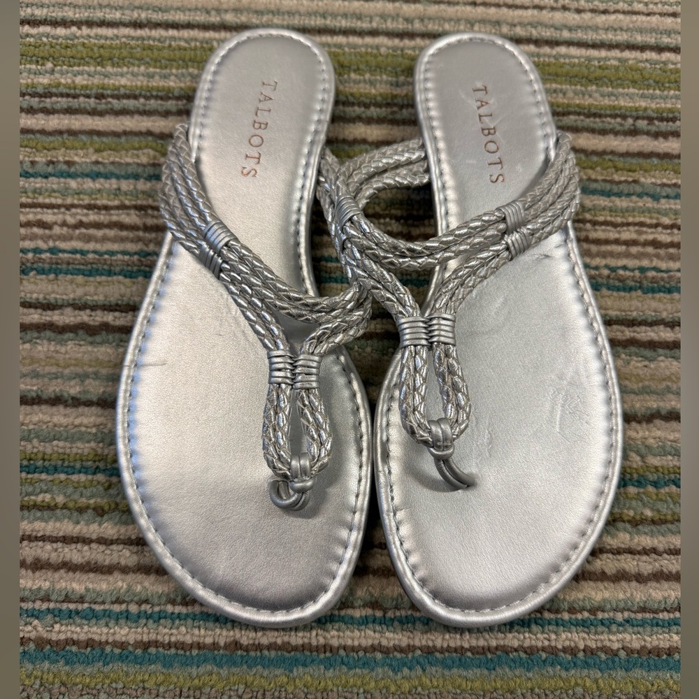 Talbots Cece Toe Loop Sandals-Metallic Silver | Braided Strappy | size 7 NWOT - Picture 6 of 9